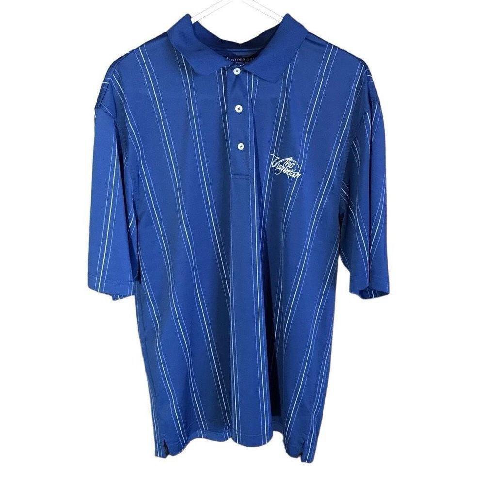 Oxford Golf polo shirt SZ Large The Virginian golf Course logo blue striped